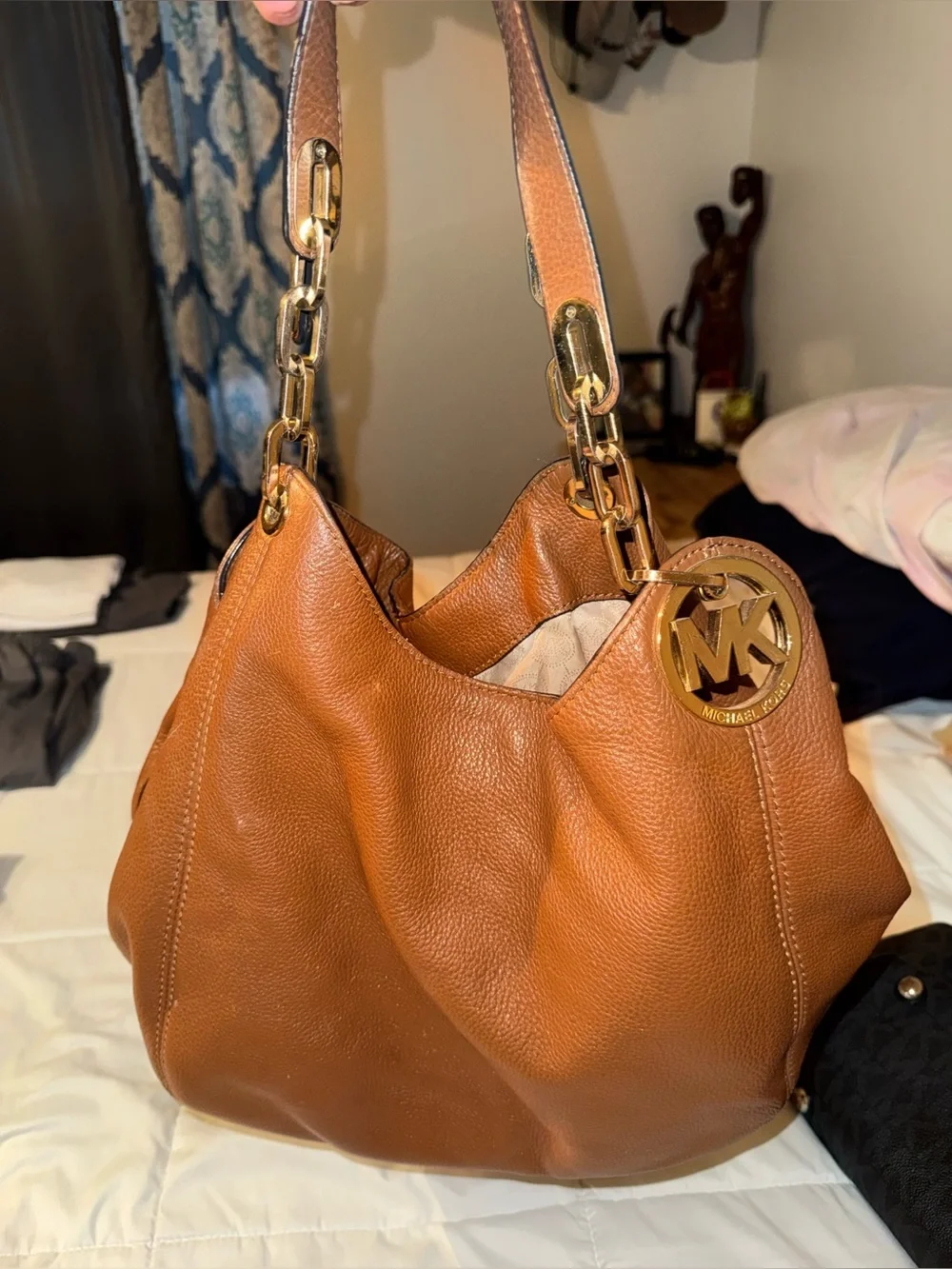 Michael Kors Cognac Leather Shoulder Bag with Gold Hardware